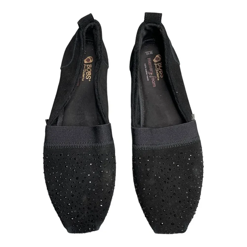 BOBS from Skechers Womens Luxe Fashion Slip-On Flats Black Suede Leather Size 10